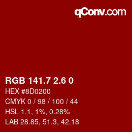 カラーコード: RGB 141.7 2.6 0 | qconv.com