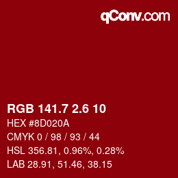 カラーコード: RGB 141.7 2.6 10 | qconv.com