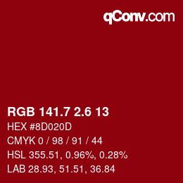 カラーコード: RGB 141.7 2.6 13 | qconv.com