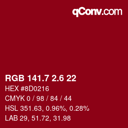 カラーコード: RGB 141.7 2.6 22 | qconv.com