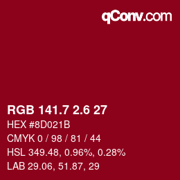 カラーコード: RGB 141.7 2.6 27 | qconv.com