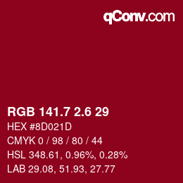 カラーコード: RGB 141.7 2.6 29 | qconv.com