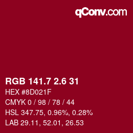 カラーコード: RGB 141.7 2.6 31 | qconv.com