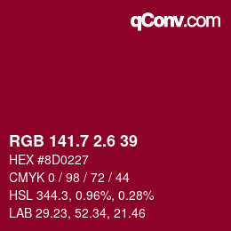 カラーコード: RGB 141.7 2.6 39 | qconv.com