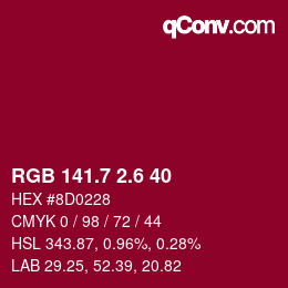 カラーコード: RGB 141.7 2.6 40 | qconv.com
