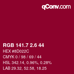 カラーコード: RGB 141.7 2.6 44 | qconv.com