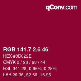カラーコード: RGB 141.7 2.6 46 | qconv.com