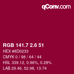 カラーコード: RGB 141.7 2.6 51 | qconv.com