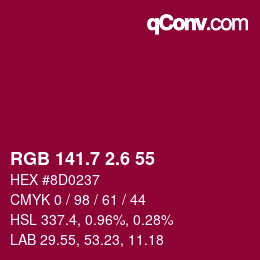 カラーコード: RGB 141.7 2.6 55 | qconv.com