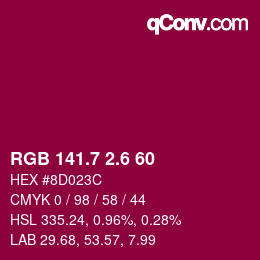 カラーコード: RGB 141.7 2.6 60 | qconv.com