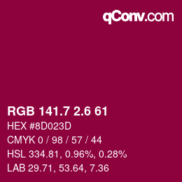 カラーコード: RGB 141.7 2.6 61 | qconv.com