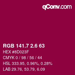 カラーコード: RGB 141.7 2.6 63 | qconv.com
