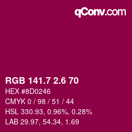 カラーコード: RGB 141.7 2.6 70 | qconv.com