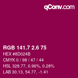 カラーコード: RGB 141.7 2.6 75 | qconv.com