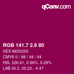 カラーコード: RGB 141.7 2.6 80 | qconv.com