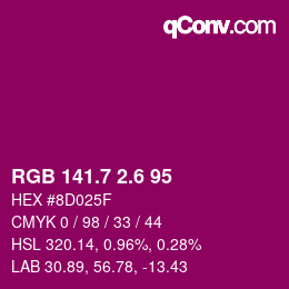 カラーコード: RGB 141.7 2.6 95 | qconv.com