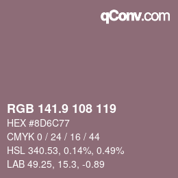カラーコード: RGB 141.9 108 119 | qconv.com