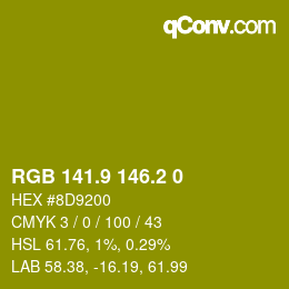 カラーコード: RGB 141.9 146.2 0 | qconv.com