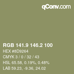 Color code: RGB 141.9 146.2 100 | qconv.com