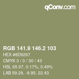 カラーコード: RGB 141.9 146.2 103 | qconv.com