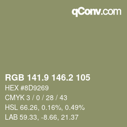 Color code: RGB 141.9 146.2 105 | qconv.com