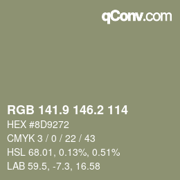 Color code: RGB 141.9 146.2 114 | qconv.com