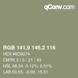 カラーコード: RGB 141.9 146.2 116 | qconv.com