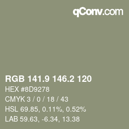 Color code: RGB 141.9 146.2 120 | qconv.com
