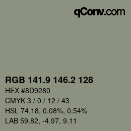Color code: RGB 141.9 146.2 128 | qconv.com