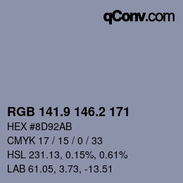 カラーコード: RGB 141.9 146.2 171 | qconv.com