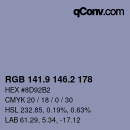 Color code: RGB 141.9 146.2 178 | qconv.com
