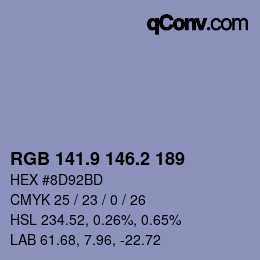 カラーコード: RGB 141.9 146.2 189 | qconv.com