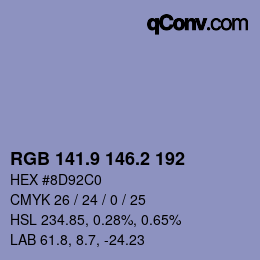 カラーコード: RGB 141.9 146.2 192 | qconv.com