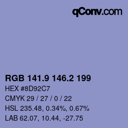 カラーコード: RGB 141.9 146.2 199 | qconv.com