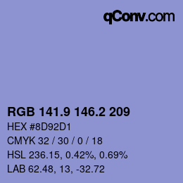 Color code: RGB 141.9 146.2 209 | qconv.com