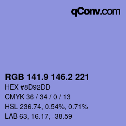 カラーコード: RGB 141.9 146.2 221 | qconv.com