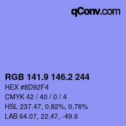 カラーコード: RGB 141.9 146.2 244 | qconv.com