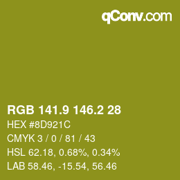 カラーコード: RGB 141.9 146.2 28 | qconv.com