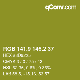 カラーコード: RGB 141.9 146.2 37 | qconv.com