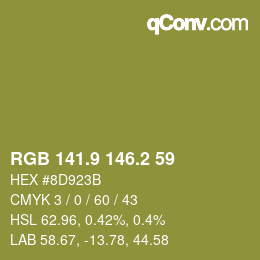 カラーコード: RGB 141.9 146.2 59 | qconv.com