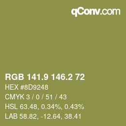 カラーコード: RGB 141.9 146.2 72 | qconv.com
