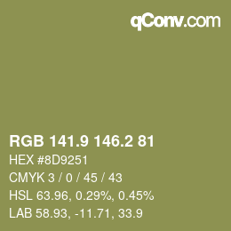 カラーコード: RGB 141.9 146.2 81 | qconv.com