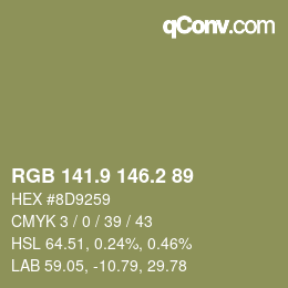Color code: RGB 141.9 146.2 89 | qconv.com