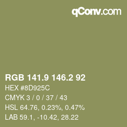 Color code: RGB 141.9 146.2 92 | qconv.com