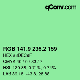 カラーコード: RGB 141.9 236.2 159 | qconv.com