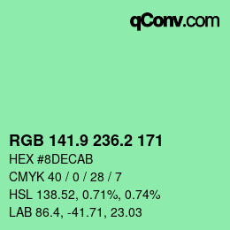 カラーコード: RGB 141.9 236.2 171 | qconv.com