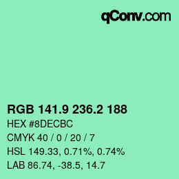 カラーコード: RGB 141.9 236.2 188 | qconv.com
