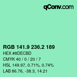 カラーコード: RGB 141.9 236.2 189 | qconv.com