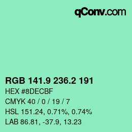 カラーコード: RGB 141.9 236.2 191 | qconv.com