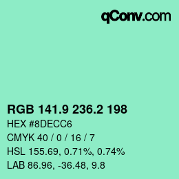カラーコード: RGB 141.9 236.2 198 | qconv.com